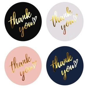 500 PCS Thank You Stickers Roll, 1.5" Gold Foil (Black, Pink, White, Navy) NEW!